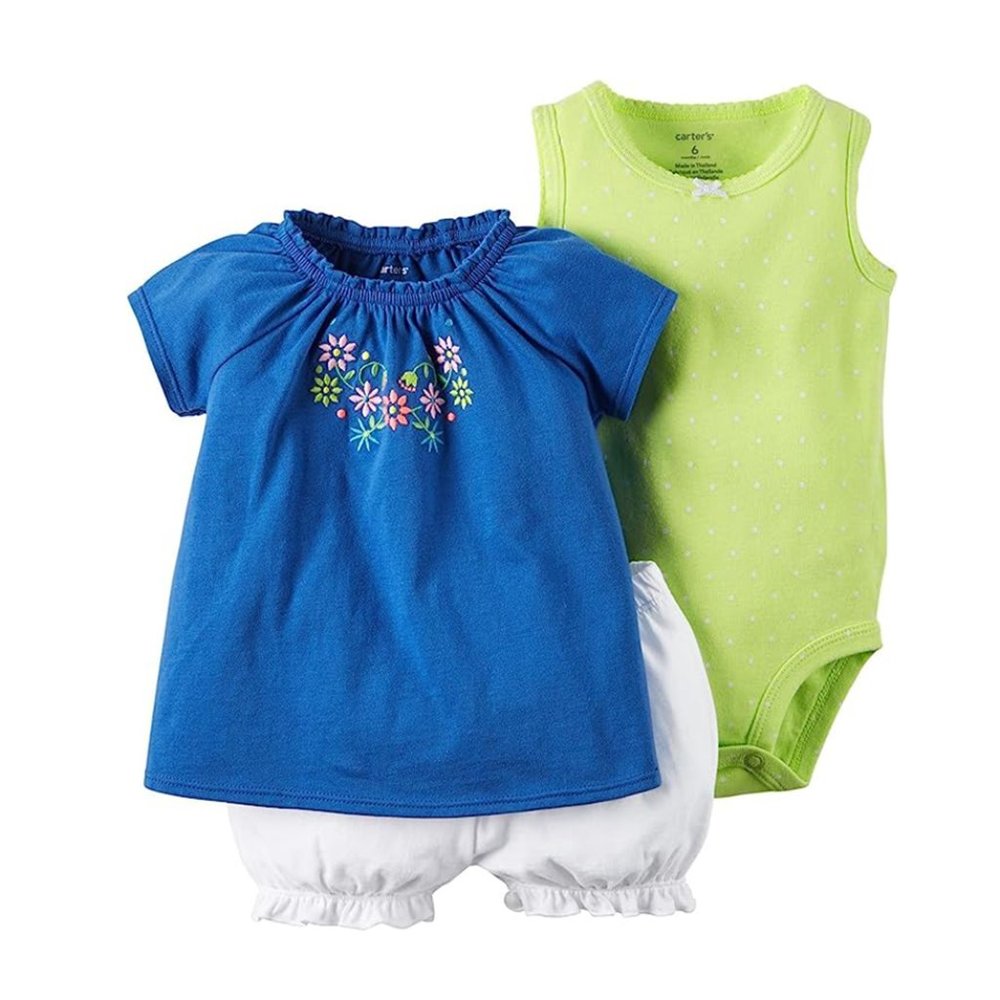 Carter's baby-girls Girl Diaper Cover Set Blue Multi Embroidery 3M, 6M